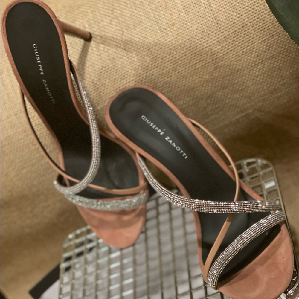 Giuseppe Zanotti Crystal Embellished Open Toe Slip-On Heels